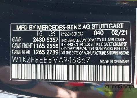 2021 Mercedes-Benz E 350 4Matic from USA, damaged, VIN W1KZF8EB8MA946867